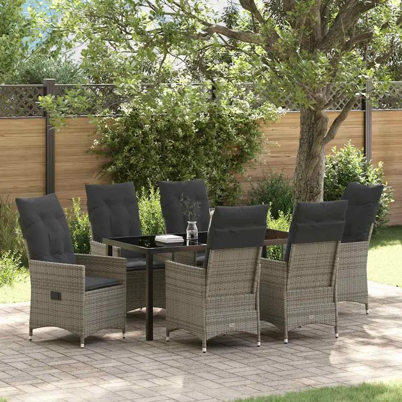 Conjunto de Comedor de Jardín 7 pcs Gris ratán sintético