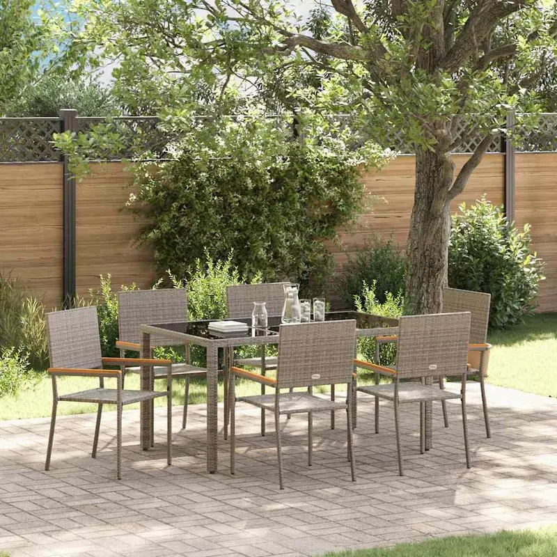 Conjunto de Comedor de Jardín 7 pcs Gris ratán sintético