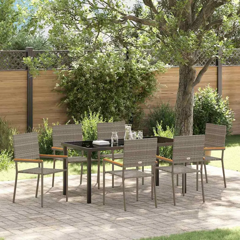 Conjunto de Comedor de Jardín 7 pcs Gris ratán sintético