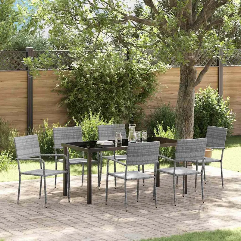 Conjunto de Comedor de Jardín 7 pcs Gris ratán sintético