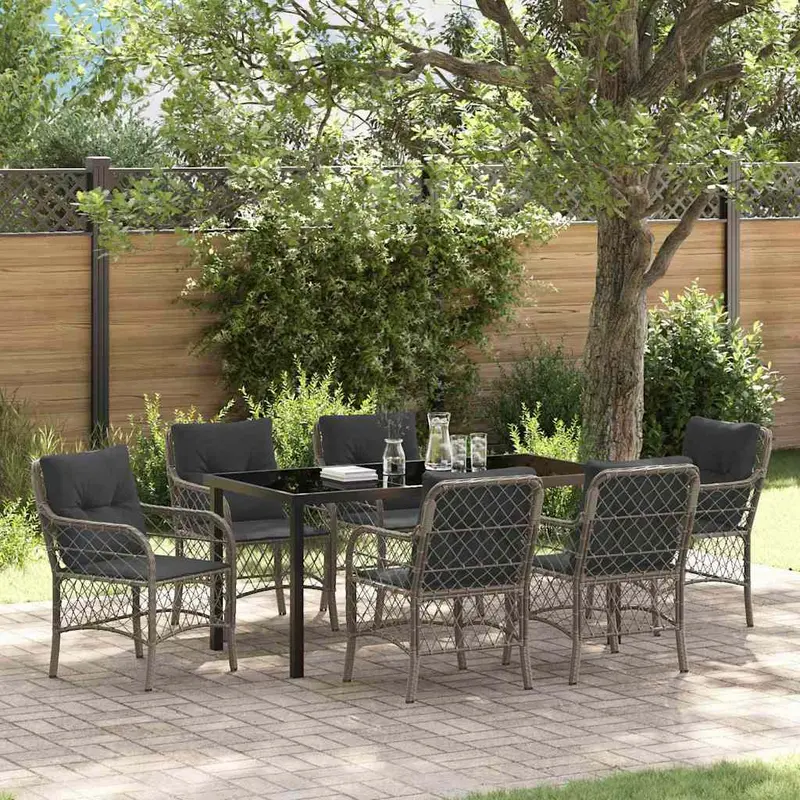 Conjunto de Comedor de Jardín 7 pcs Gris ratán sintético