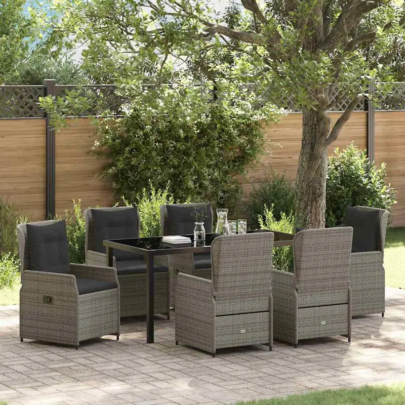 Conjunto de Comedor de Jardín 7 pcs Gris ratán sintético