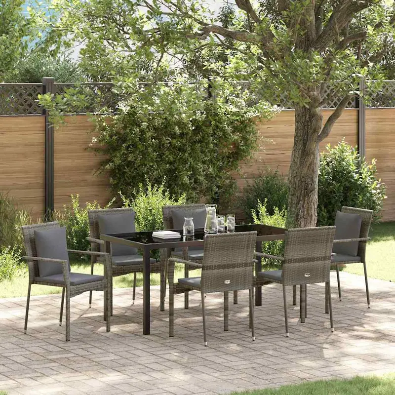Conjunto de Comedor de Jardín 7 pcs Gris ratán sintético