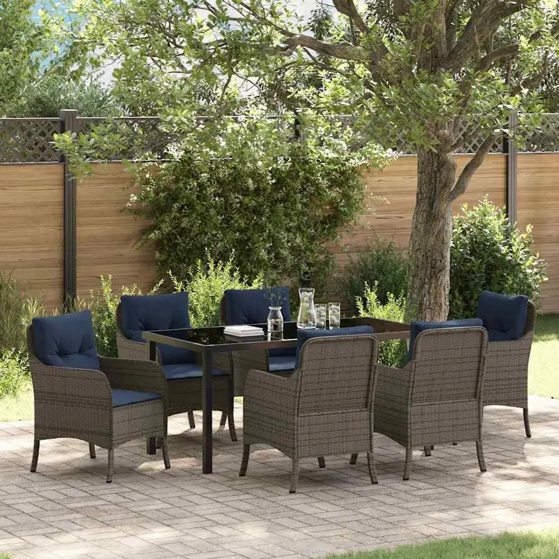 Conjunto de Comedor de Jardín 7 pcs Gris ratán sintético