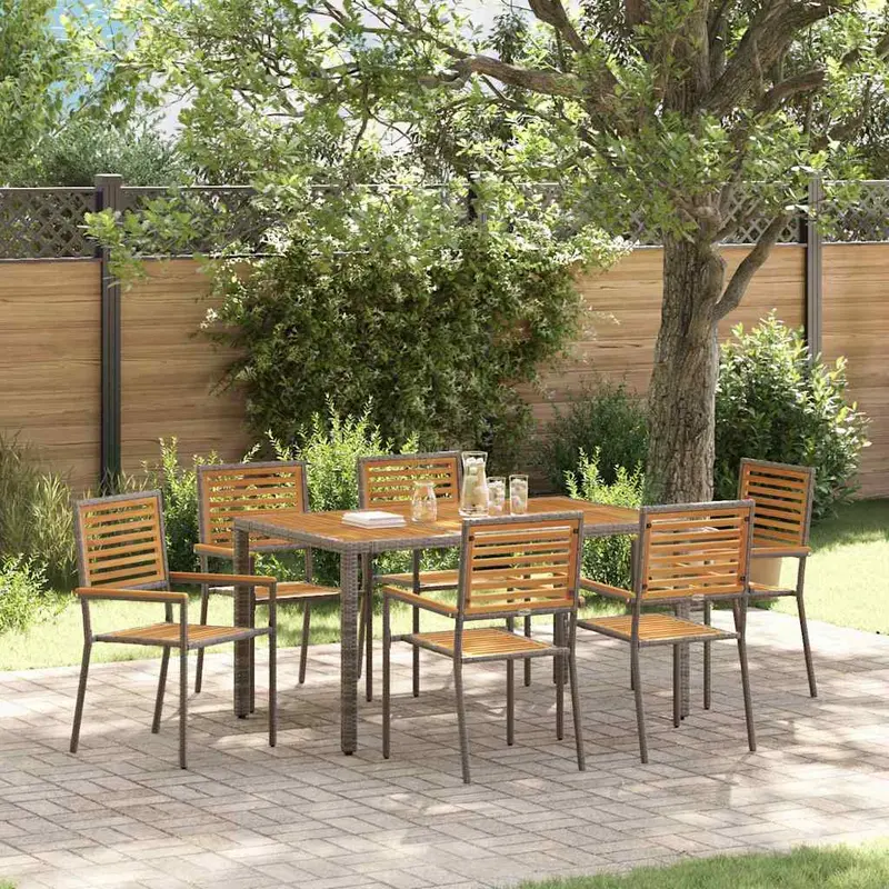 Conjunto de Comedor de Jardín 7 pcs Gris y marrón