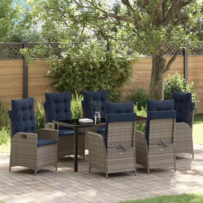 Conjunto de Comedor de Jardín 7 pcs Gris y Negro Ratán