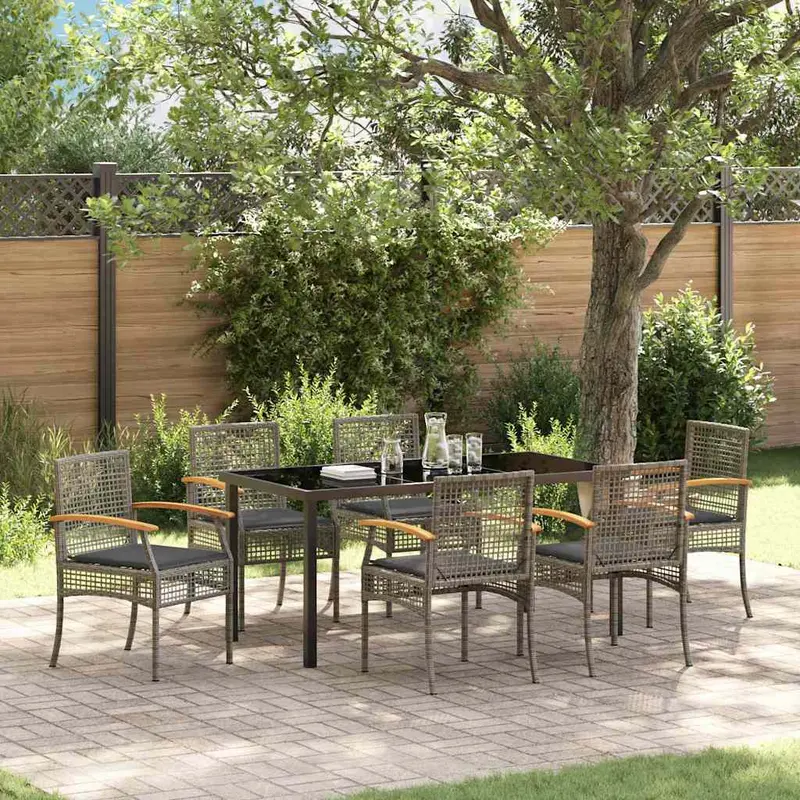 Conjunto de Comedor de Jardín 7 pcs Gris y Negro Ratán