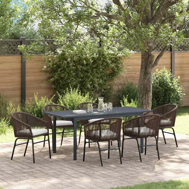 Conjunto de Comedor de Jardín 7 pcs Marrón ratán sintético