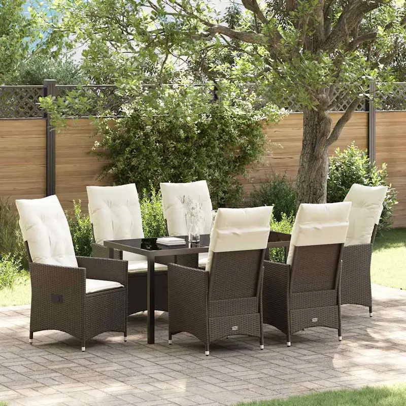 Conjunto de Comedor de Jardín 7 pcs Marrón ratán sintético