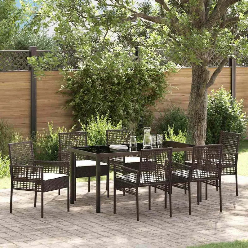 Conjunto de Comedor de Jardín 7 pcs Marrón ratán sintético