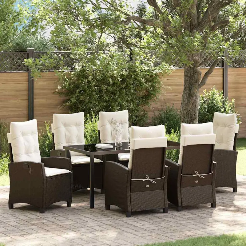 Conjunto de Comedor de Jardín 7 pcs Marrón ratán sintético