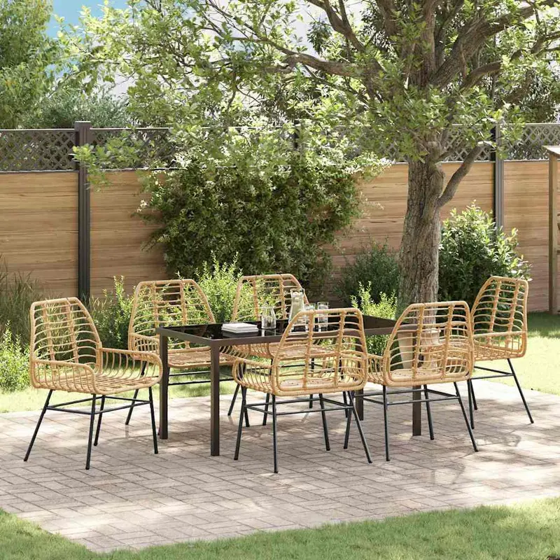 Conjunto de Comedor de Jardín 7 pcs Marrón ratán sintético
