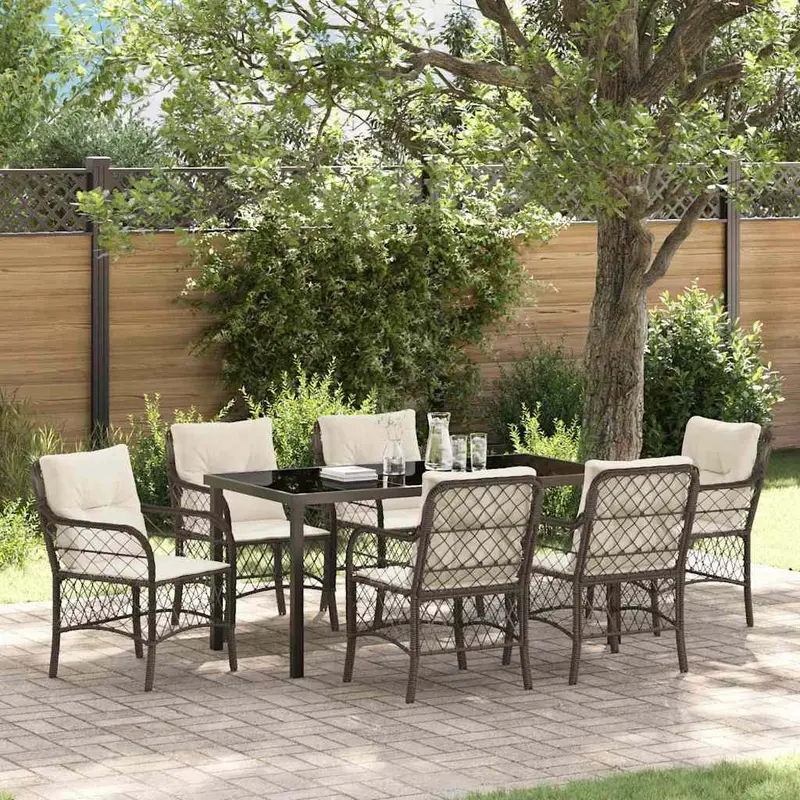 Conjunto de Comedor de Jardín 7 pcs Marrón ratán sintético