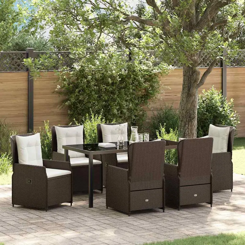 Conjunto de Comedor de Jardín 7 pcs Marrón ratán sintético