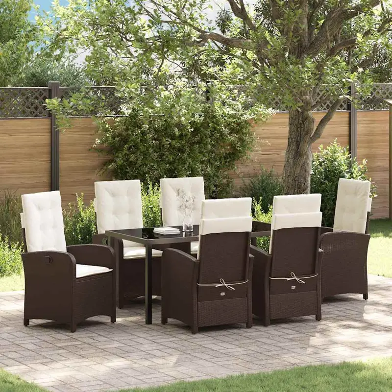 Conjunto de Comedor de Jardín 7 pcs Marrón ratán sintético