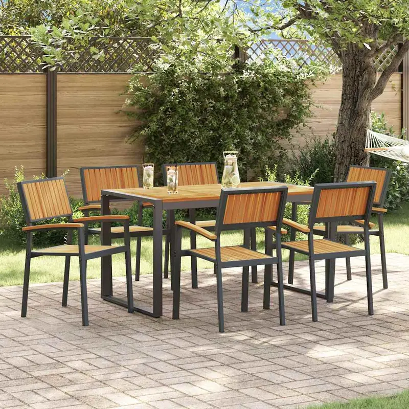 Conjunto de Comedor de Jardín 7 pcs Negro