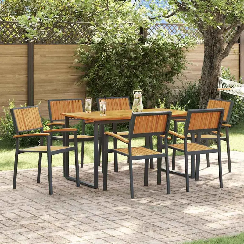 Conjunto de Comedor de Jardín 7 pcs Negro