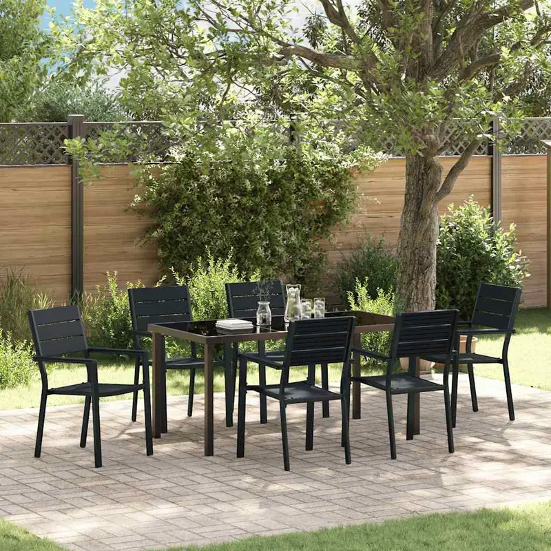 Conjunto de Comedor de Jardín 7 pcs Negro