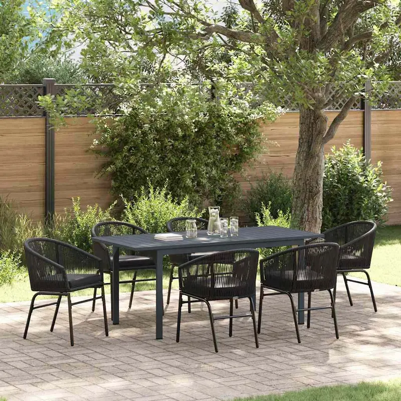 Conjunto de Comedor de Jardín 7 pcs Negro ratán sintético