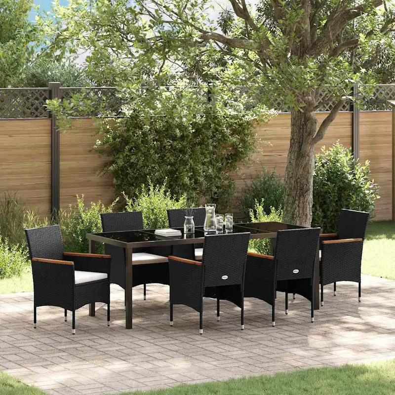 Conjunto de Comedor de Jardín 7 pcs Negro ratán sintético