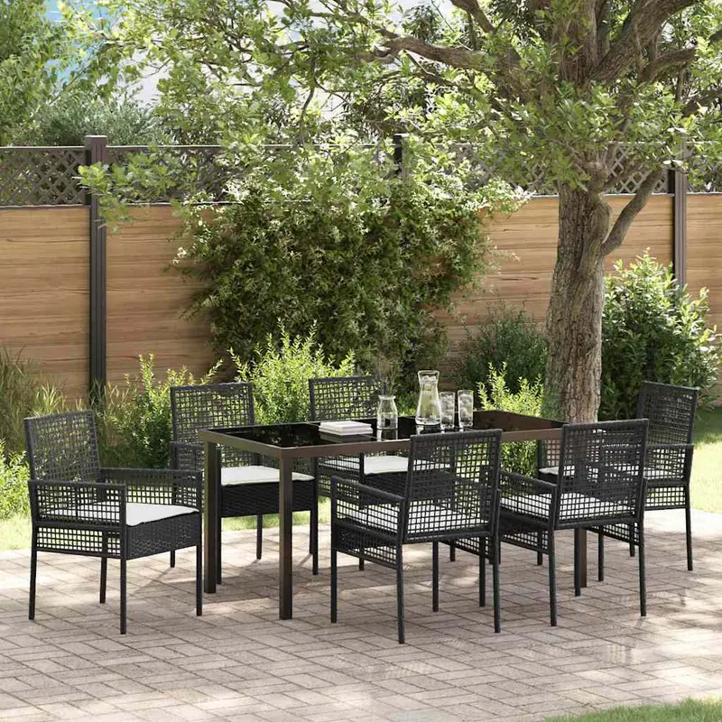 Conjunto de Comedor de Jardín 7 pcs Negro ratán sintético
