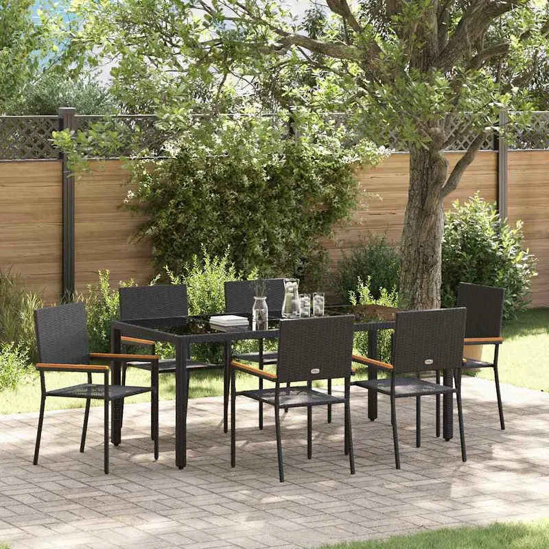 Conjunto de Comedor de Jardín 7 pcs Negro ratán sintético