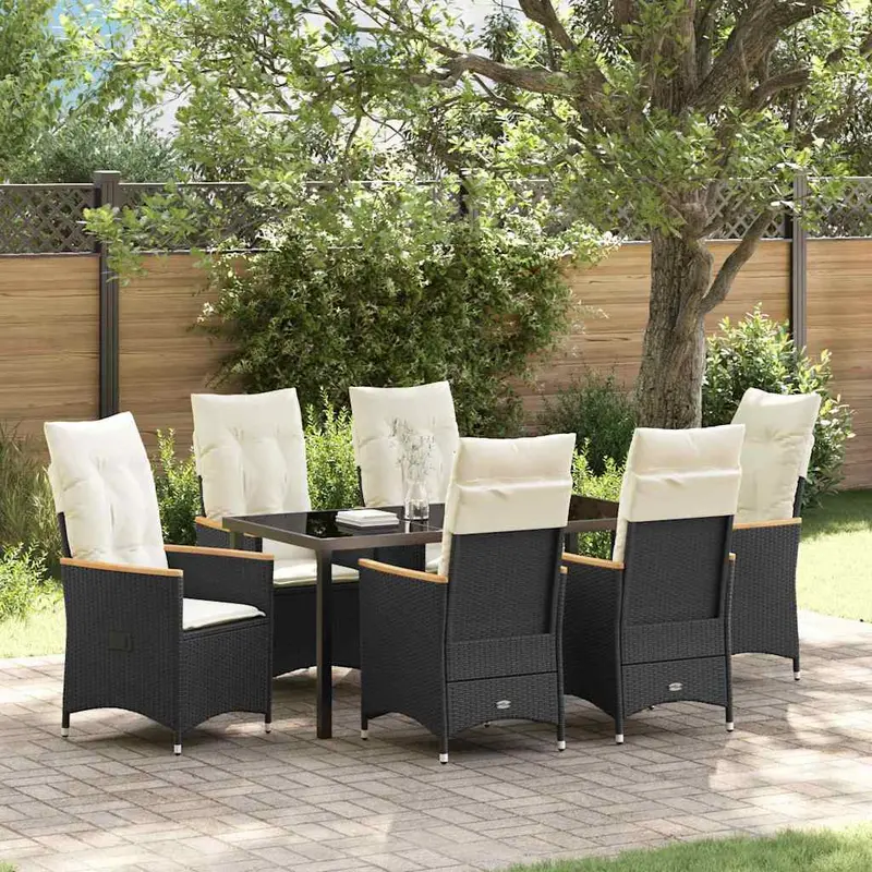 Conjunto de Comedor de Jardín 7 pcs Negro ratán sintético