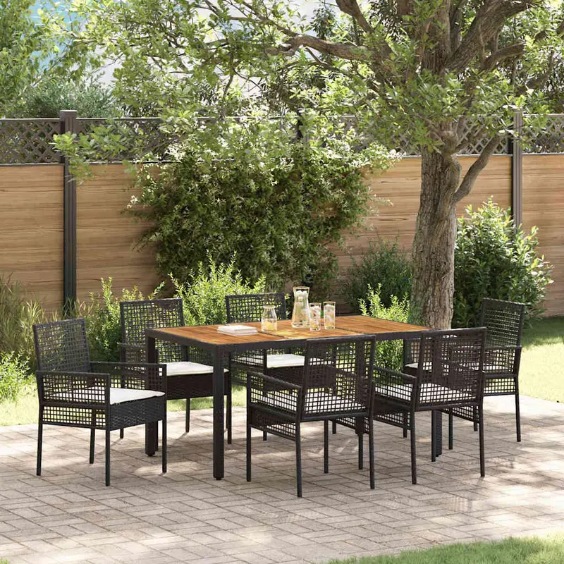 Conjunto de Comedor de Jardín 7 pcs Negro ratán sintético