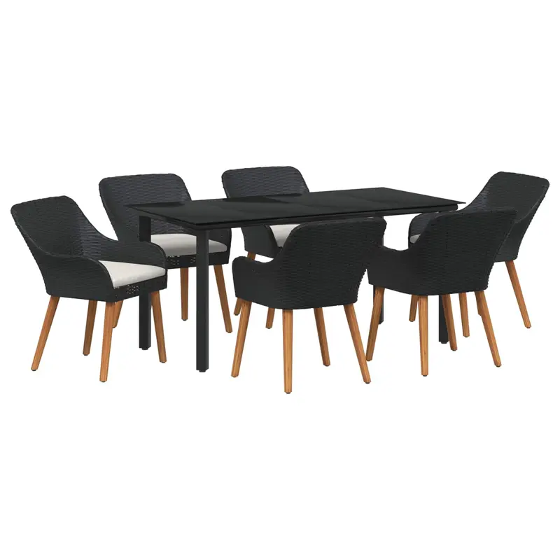 Conjunto de Comedor de Jardín 7 pcs Negro ratán sintético