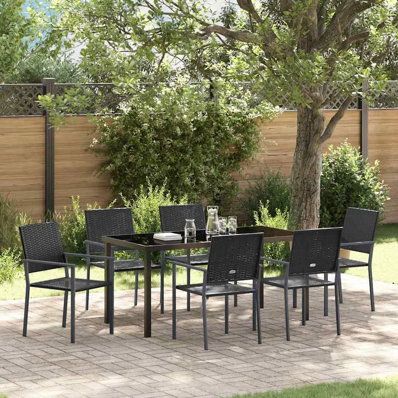 Conjunto de Comedor de Jardín 7 pcs Negro Ratán sintético