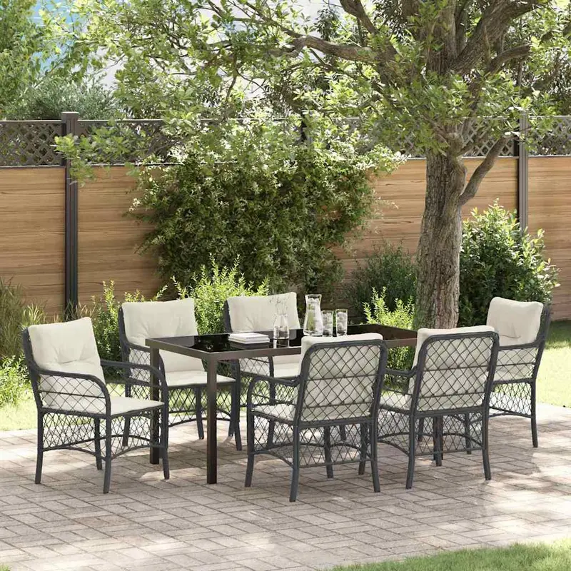 Conjunto de Comedor de Jardín 7 pcs Negro ratán sintético