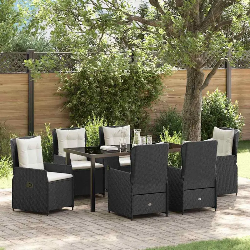 Conjunto de Comedor de Jardín 7 pcs Negro ratán sintético