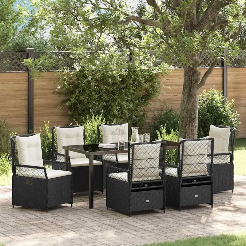 Conjunto de Comedor de Jardín 7 pcs Negro ratán sintético