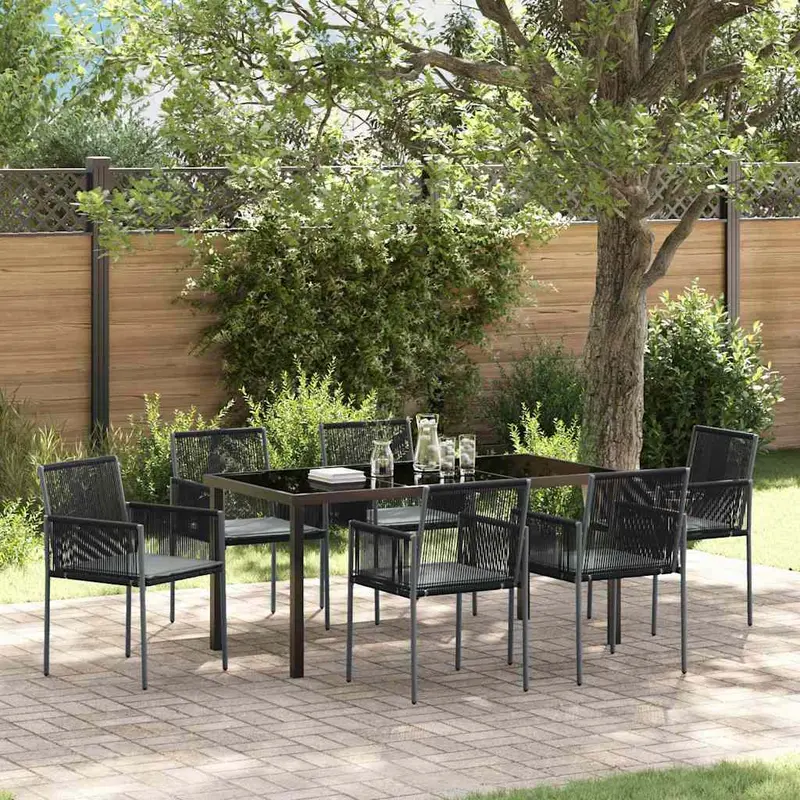 Conjunto de Comedor de Jardín 7 pcs Negro Ratán sintético