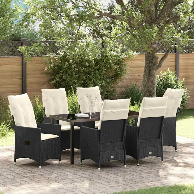 Conjunto de Comedor de Jardín 7 pcs Negro ratán sintético