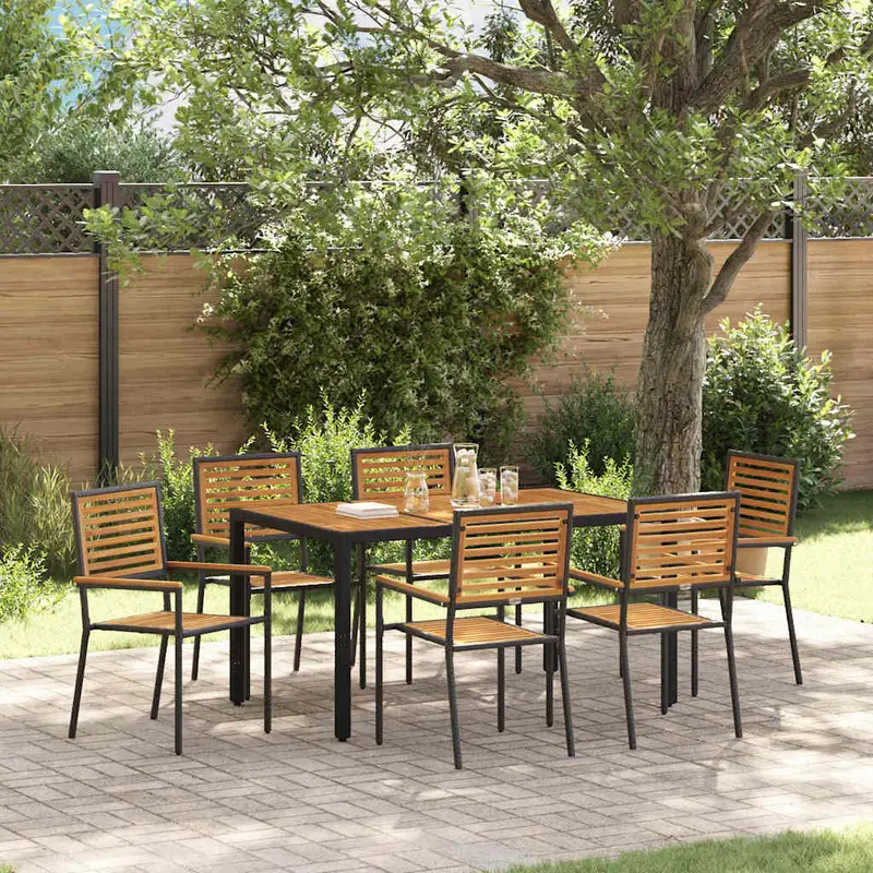 Conjunto de Comedor de Jardín 7 pcs Negro y Marrón
