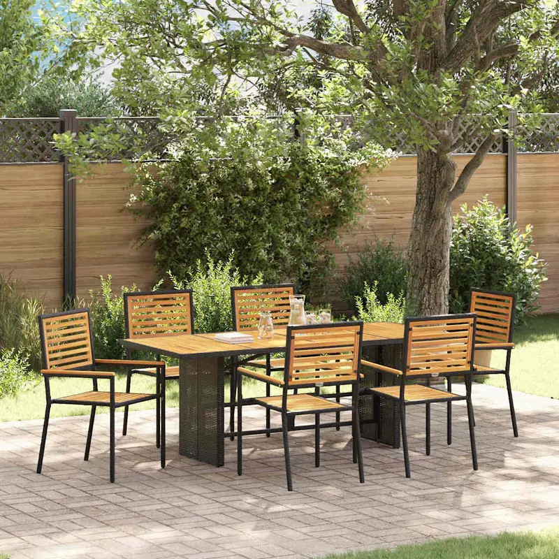 Conjunto de Comedor de Jardín 7 pcs Negro y Marrón