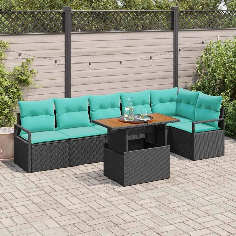 Conjunto de Comedor de Jardín 7 pcs Negro y Verde Azulado