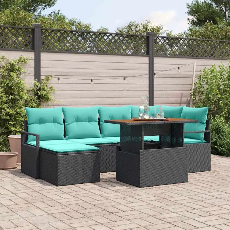 Conjunto de Comedor de Jardín 7 pcs Negro y Verde Azulado