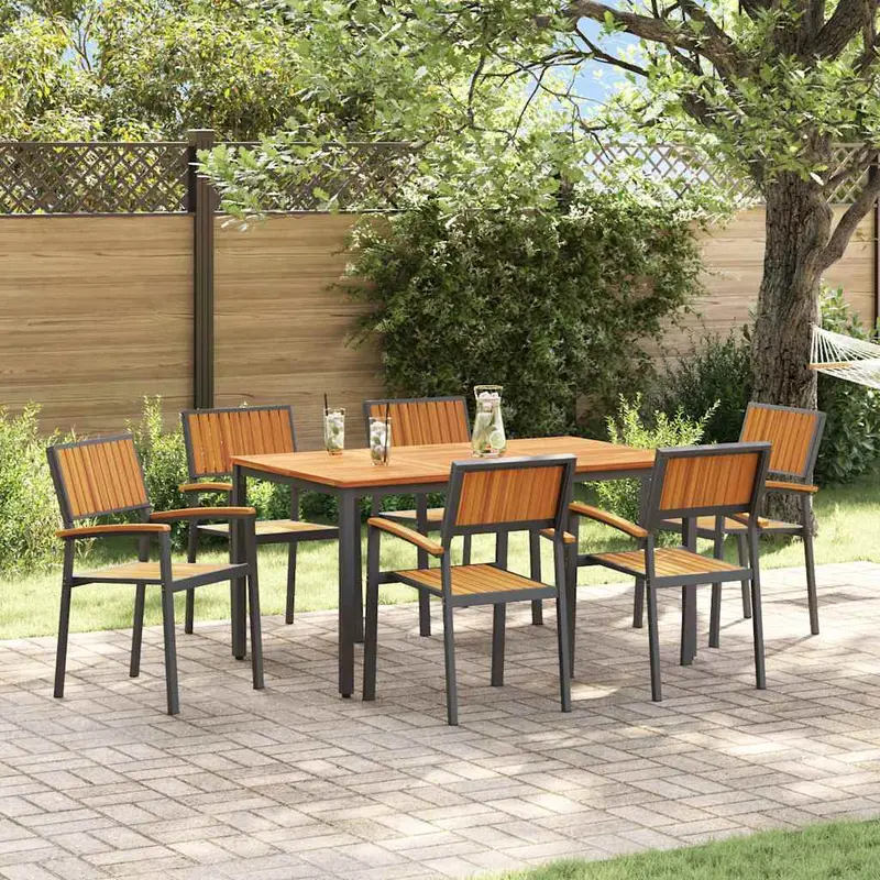Conjunto de Comedor de Jardín 7 pcs Negro