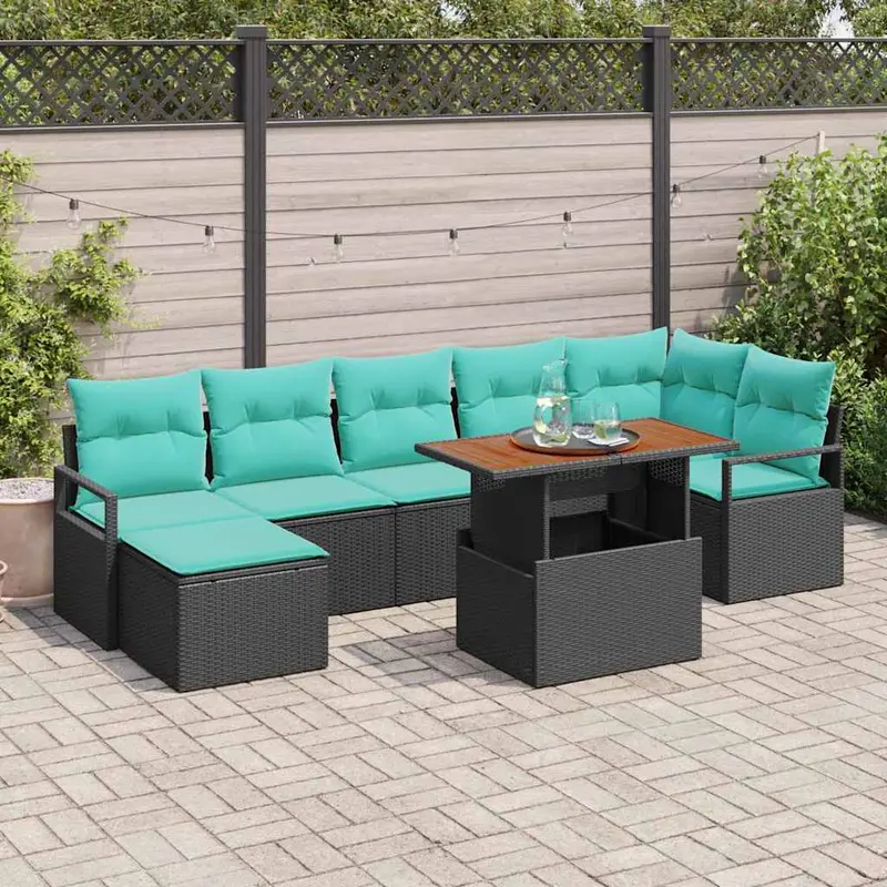 Conjunto de Comedor de Jardín 8 pcs Negro y Verde Azulado