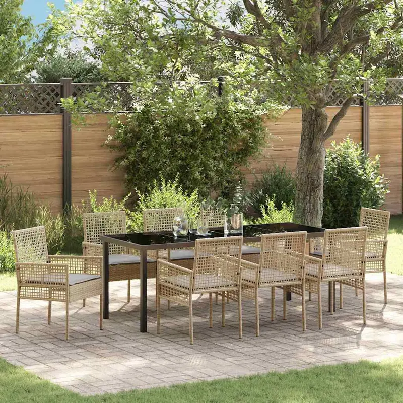 Conjunto de Comedor de Jardín 9 pcs Beige ratán sintético