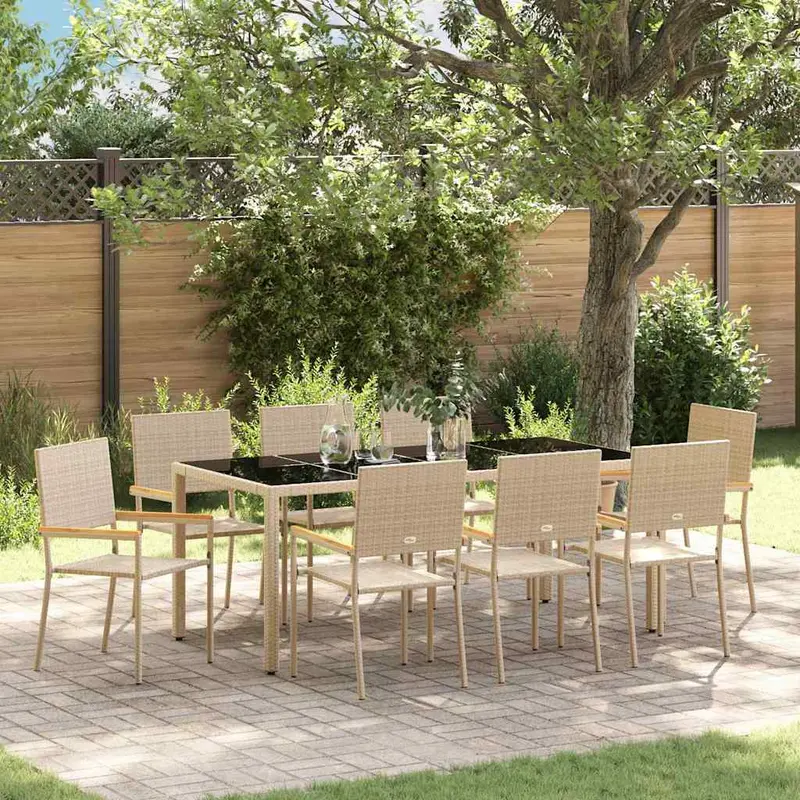 Conjunto de Comedor de Jardín 9 pcs Beige ratán sintético