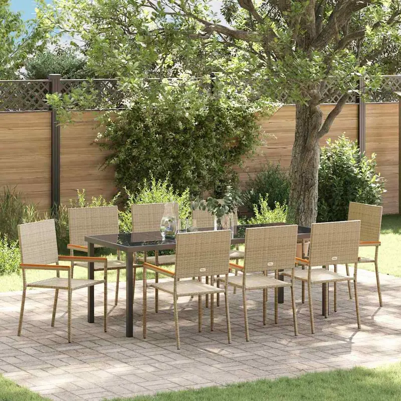 Conjunto de Comedor de Jardín 9 pcs Beige ratán sintético