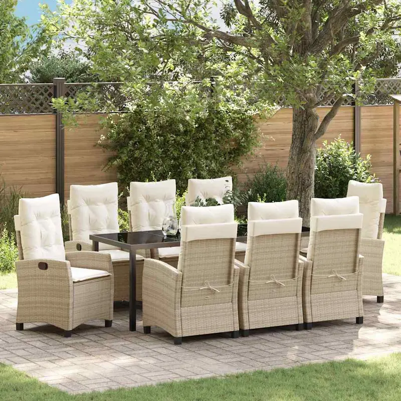 Conjunto de Comedor de Jardín 9 pcs Beige ratán sintético