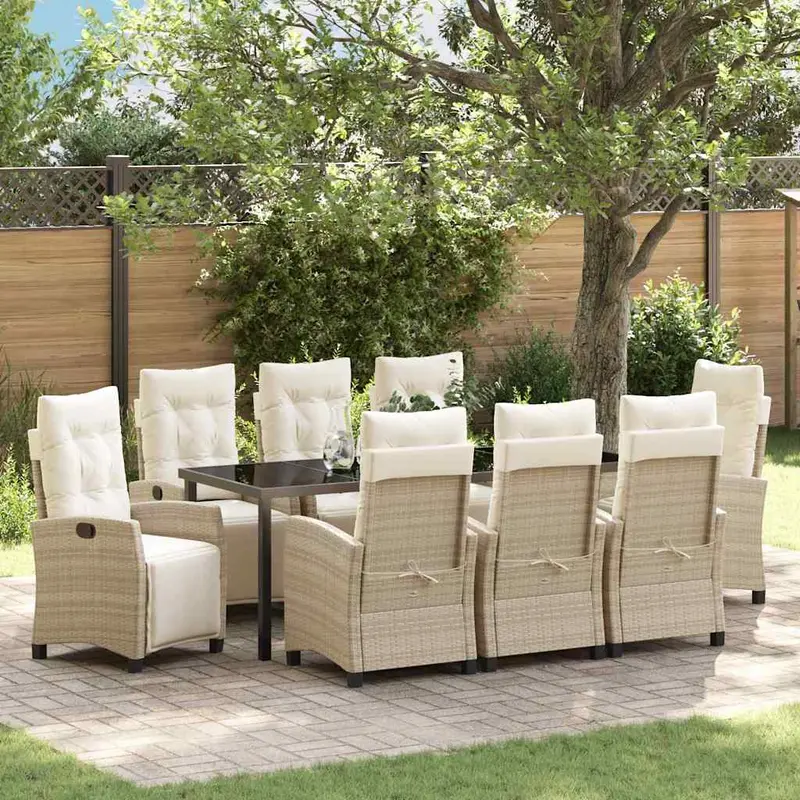 Conjunto de Comedor de Jardín 9 pcs Beige ratán sintético