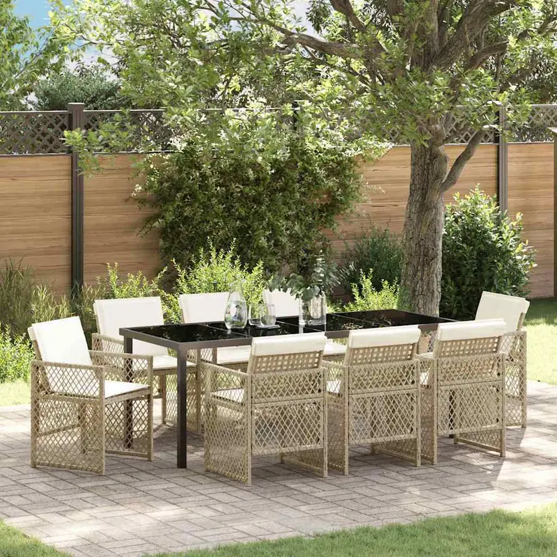 Conjunto de Comedor de Jardín 9 pcs Beige ratán sintético