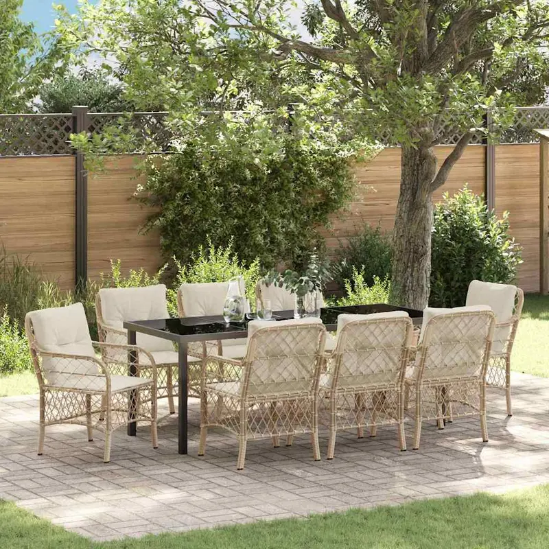 Conjunto de Comedor de Jardín 9 pcs Beige ratán sintético