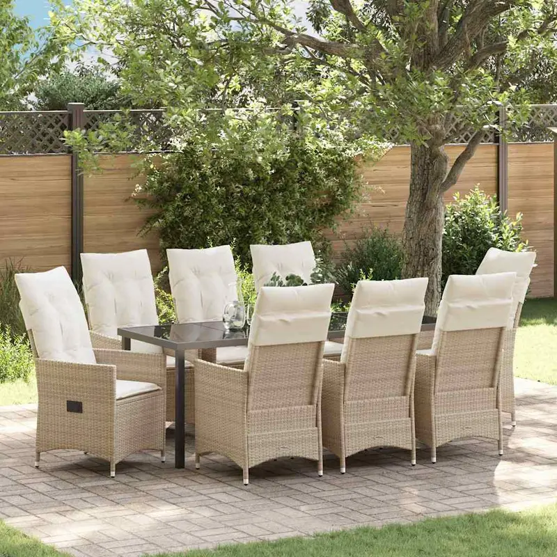 Conjunto de Comedor de Jardín 9 pcs Beige ratán sintético