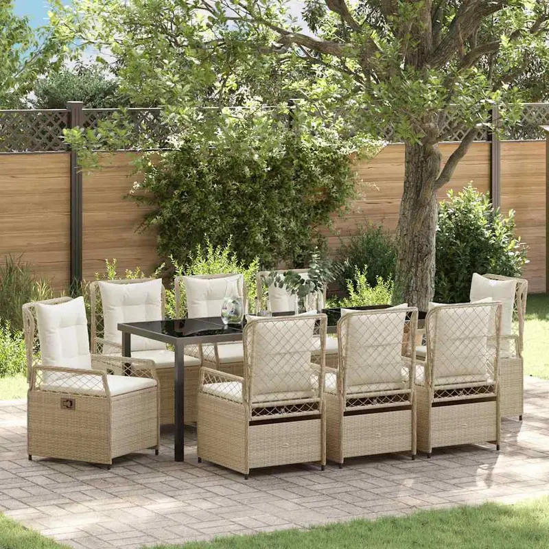 Conjunto de Comedor de Jardín 9 pcs Beige y crema